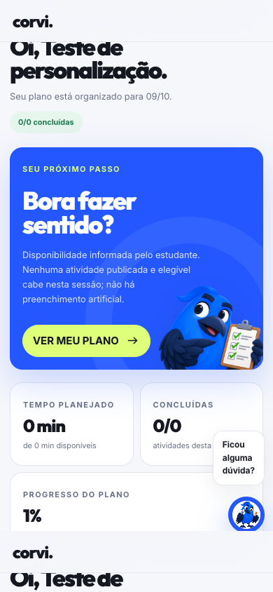 Captura real da interface atual do Corvi em celular.