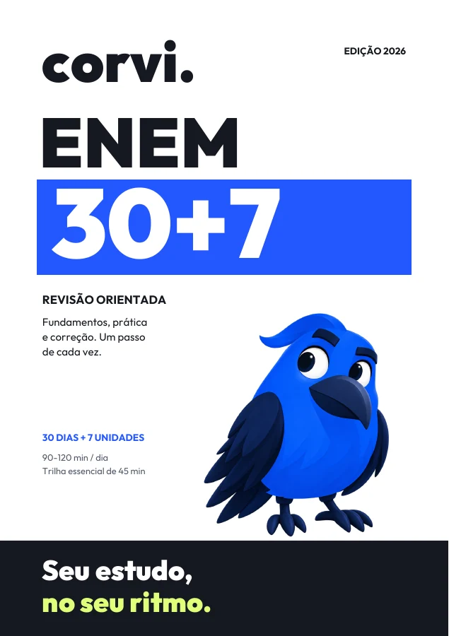 Capa real do PDF Corvi ENEM 30+7, Seu estudo, no seu ritmo.